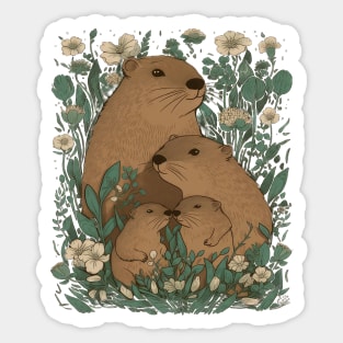 Floral Capybara Family Sticker